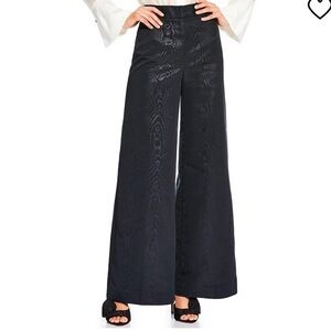 ANTONIO MELANI The Nat Note Black Wide-Leg Moire Trousers in Caviar